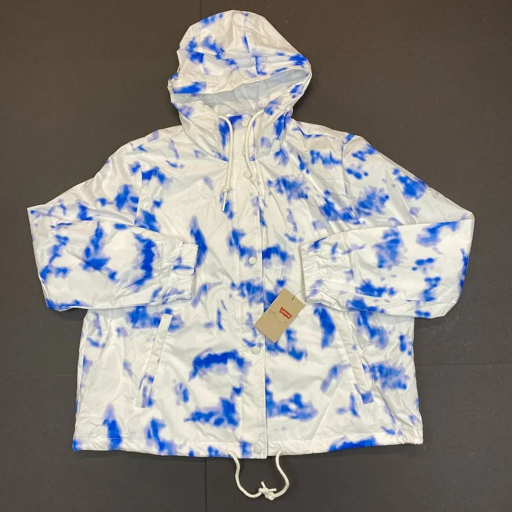 Women's Levi's Lightweight Retro Rain Slicker Jacket - Blue Tie Dye - L - Picture 1 of 7